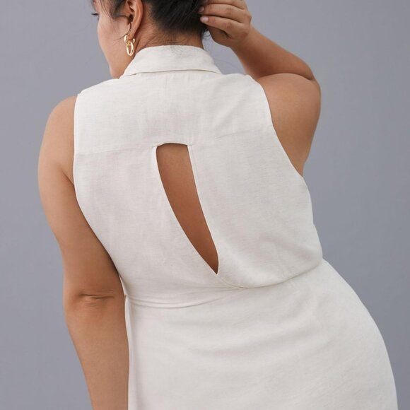 NWT Anthropologie Linen Wrap Mini Dress in Vanilla White size LP - Picture 4 of 4